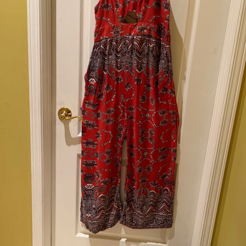 Bohemian Red Printed Jumpsuit/ Size M
